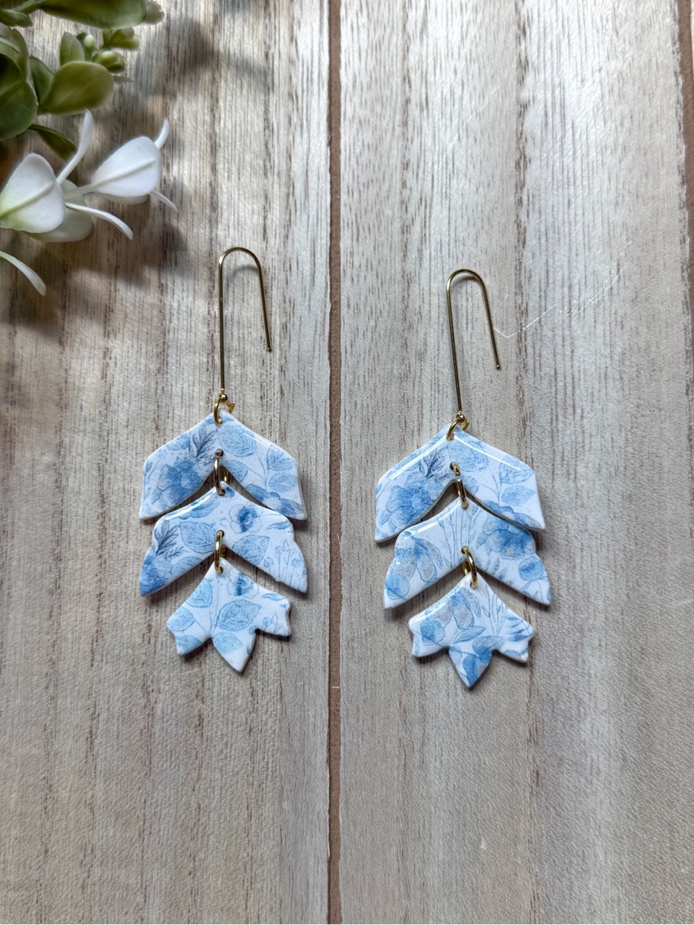 Handmade Blue Floral Polymer Clay Dangle Earrings